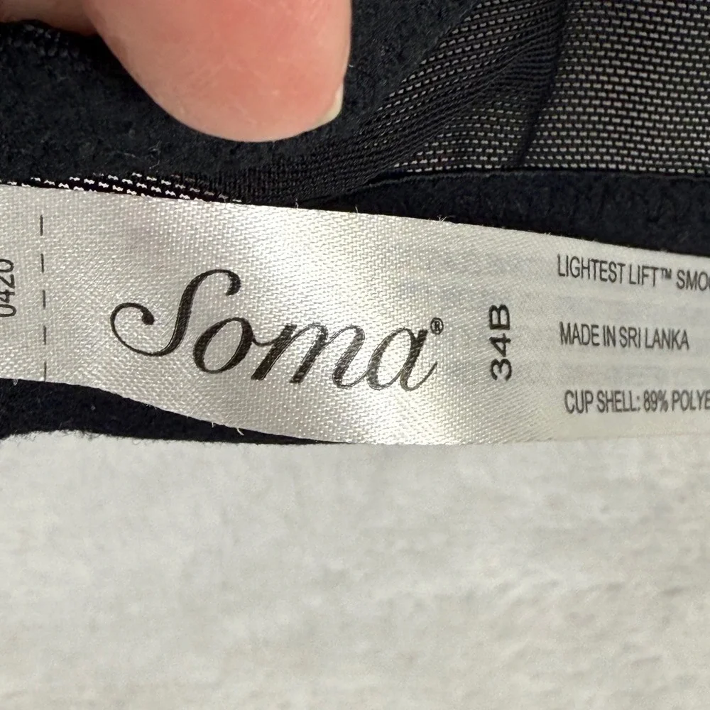 Soma Lightest Lift Smooth Demi‎ Bra Black 34B Mesh Wings 570149420